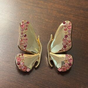 NEW Gold and Pink Gemstone Butterfly Earrings